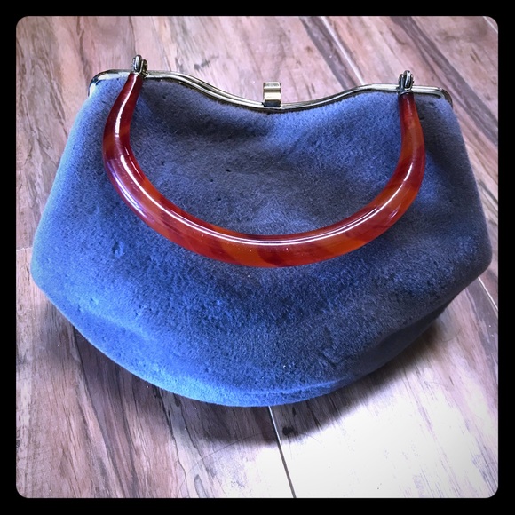 Empress Handbags - Vintage 40s 50s gray felt purse Bakelite handle